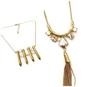 Ann Taylor Howlite triangle Stone Tassel Bloomingdale's Gold Bar Nekclace NWT 56